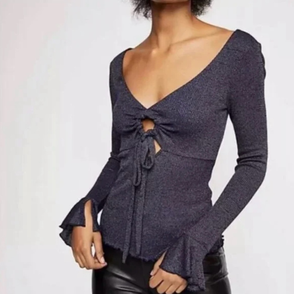 Free People Navy Long Sleeve Top